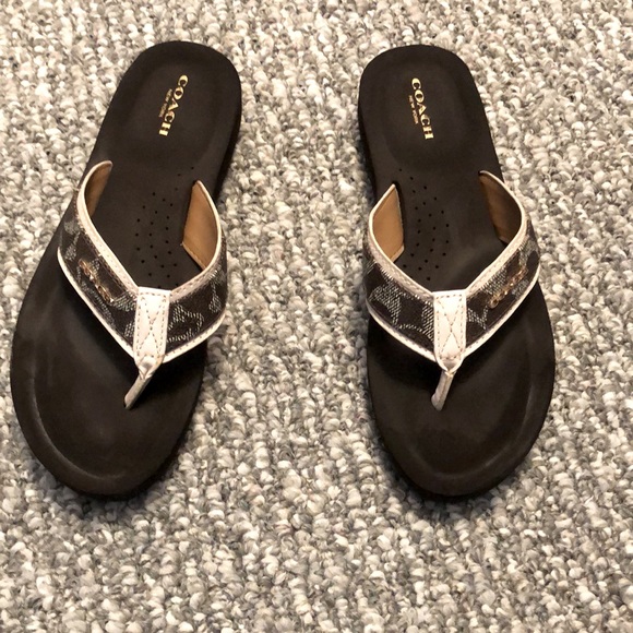 Coach Shoes - Brown and tan Coach flip flops